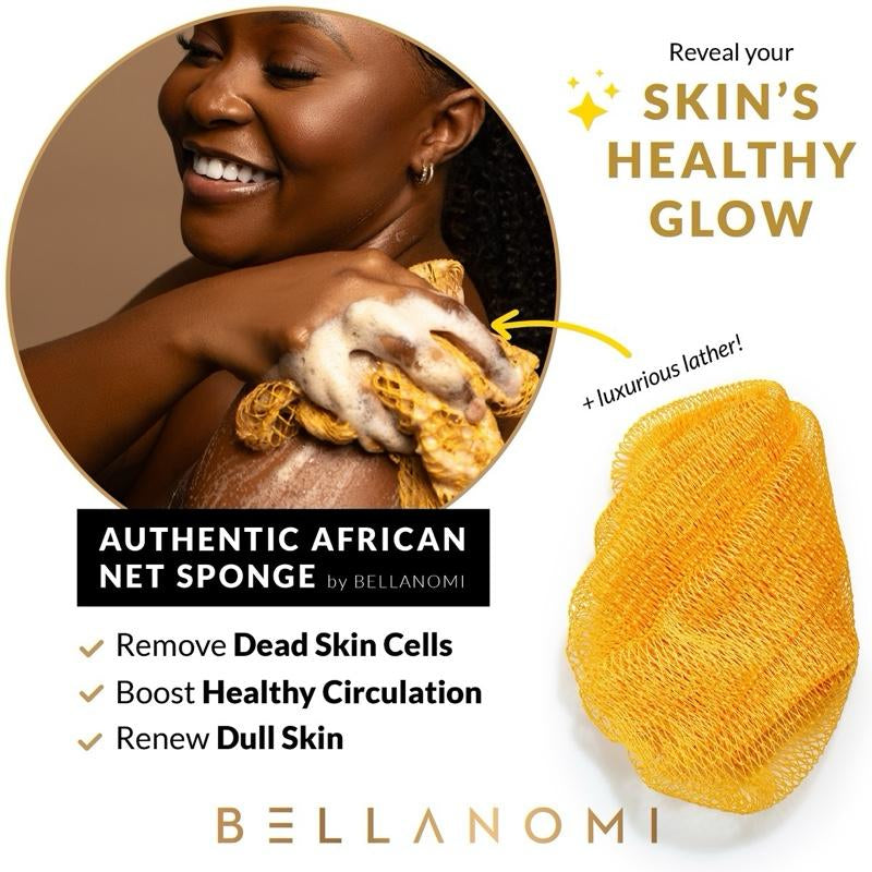 Bellanomi African Exfoliating Net Sponge, Ethically Sourced from Nigeria Bath Sponge Smooth Skin Bath Sponge Shower