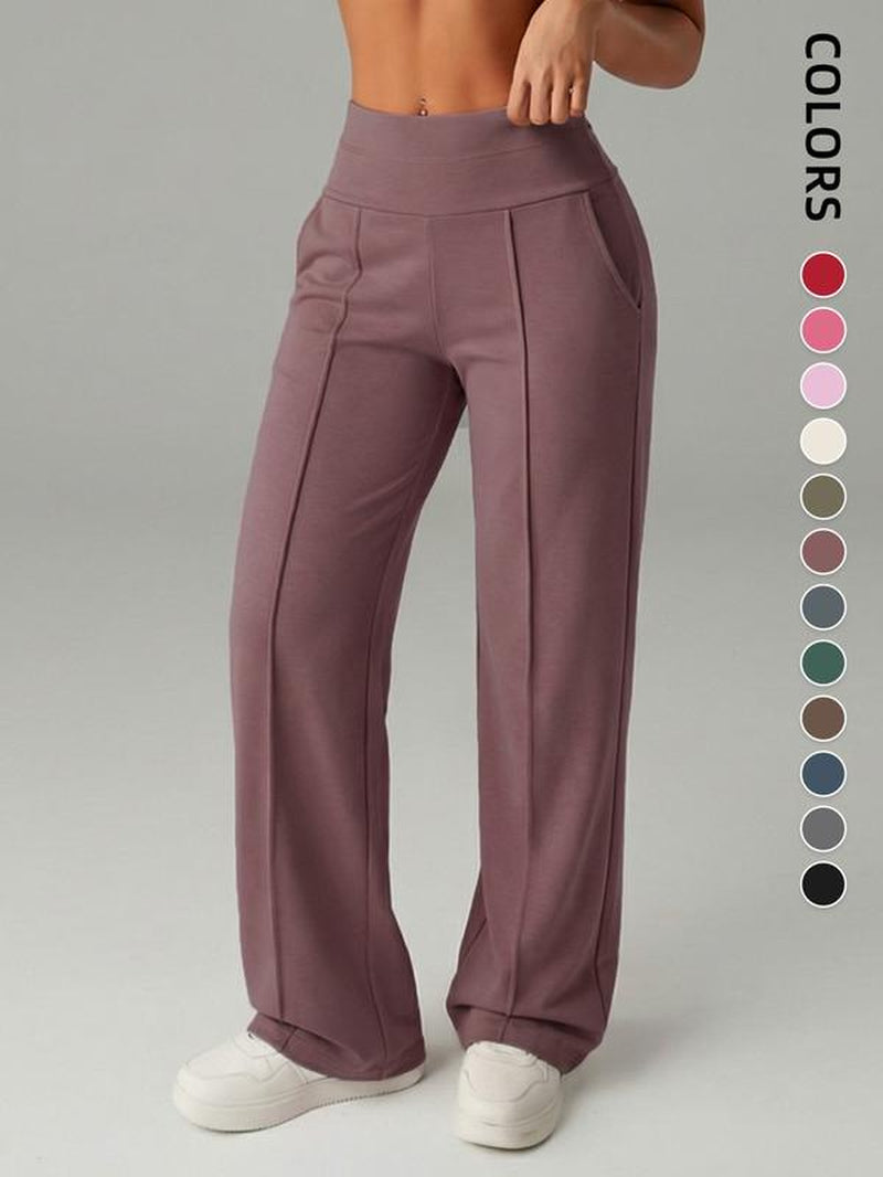 Women'S Plain Loose Straight Leg Pants, Wide Leg High Waisted Athletic Sporty Casual Sweatpants with Pockets, Comfortable Daily Wear [Fits Small - Size up Recommended]